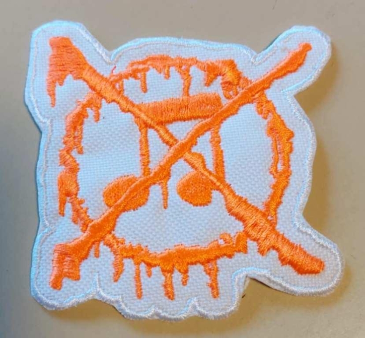 ANTI-MUSIC - cutout embroidered Patch - (NEON ORANGE ON WHITE)  (by SMG)