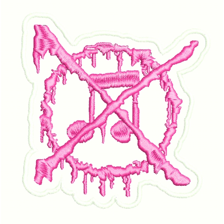 ANTI-MUSIC - cutout embroidered Patch - (NEON PINK ON WHITE) (by SMG)